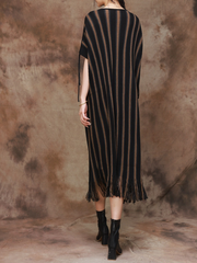 Elegance Striped Knitted Large Size Midi Dress