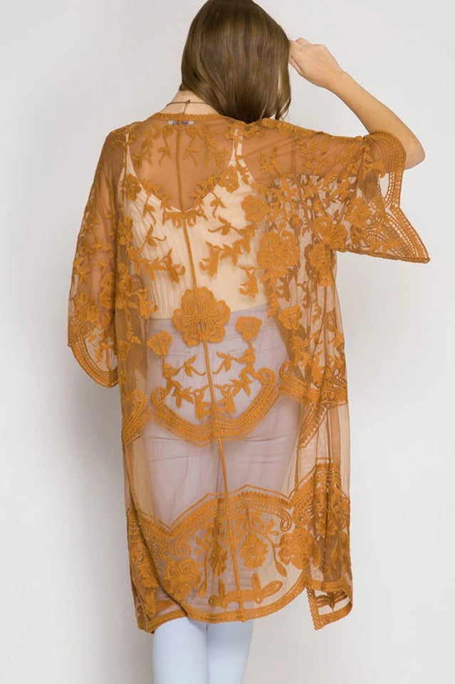 Cache-poitrine kimono en dentelle ajourée