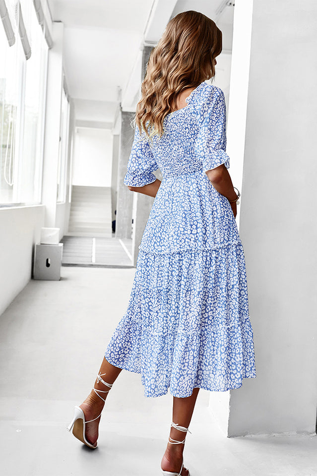 Off Shoulder Smocked Midi Dress