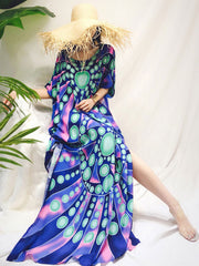 Bohemian Maxikleid im Retro-Print mit Disco-Vibes-Motiv