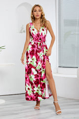 Printed Thigh-Slit Maxi Dress