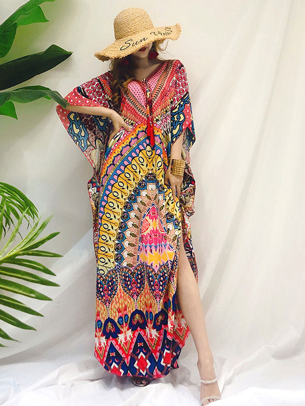 Over Again Abstract Print Loose Bohemian Maxi Dress