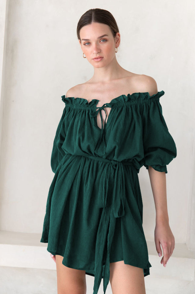 Robe courte bohème à épaules dénudées Vacay