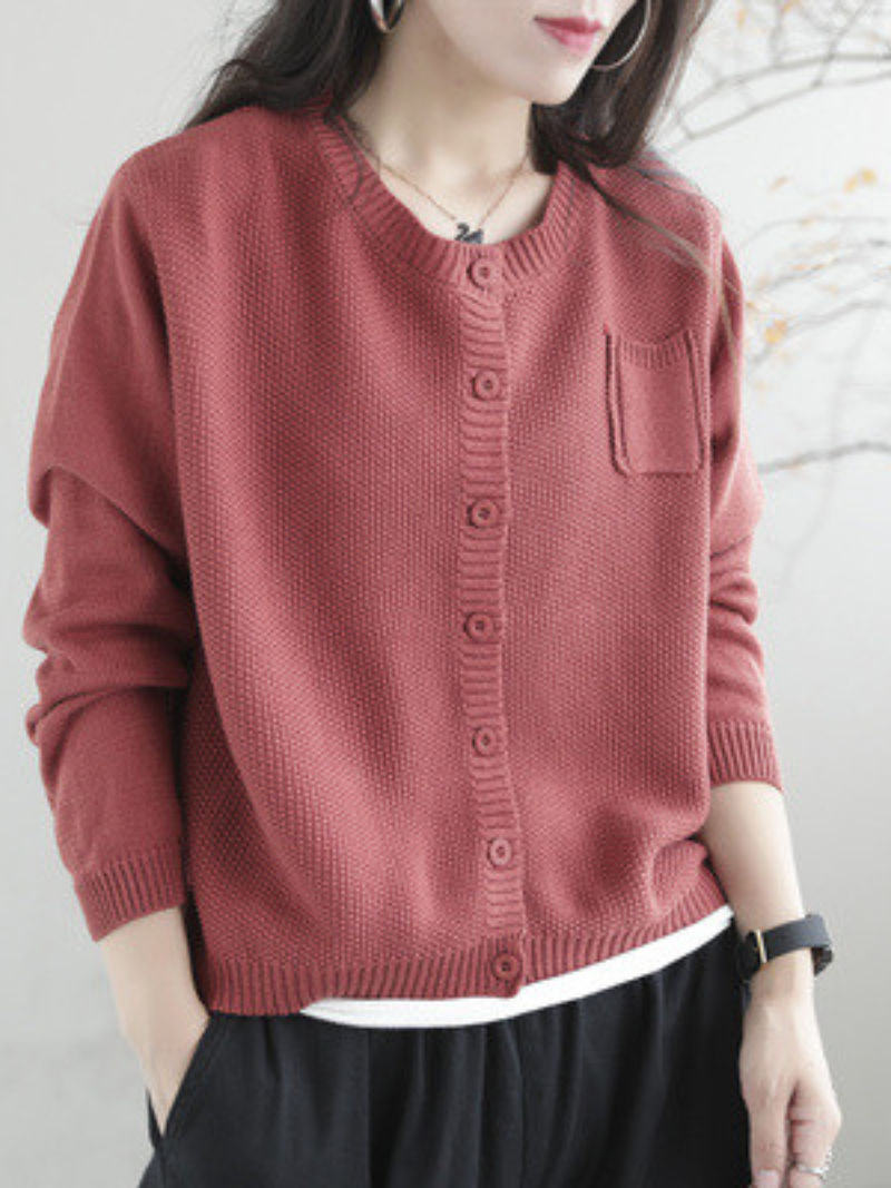 Women Casual Cardigan Long Sleeves  Loose Knitted Button Pocket Jacket