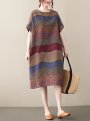 A Brush with Fashion Loose Mid-Length Striped A-Line Dress