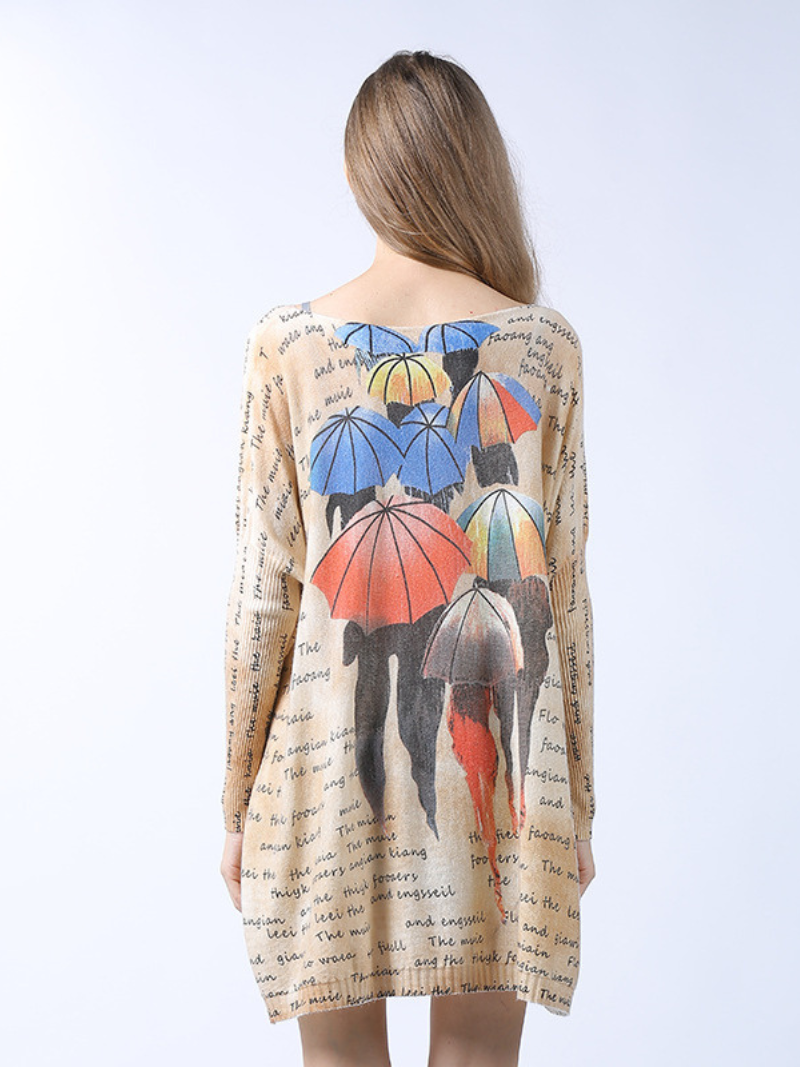 Midi-Länge lockeres Pullover-Oberteil mit Cartoon-Print