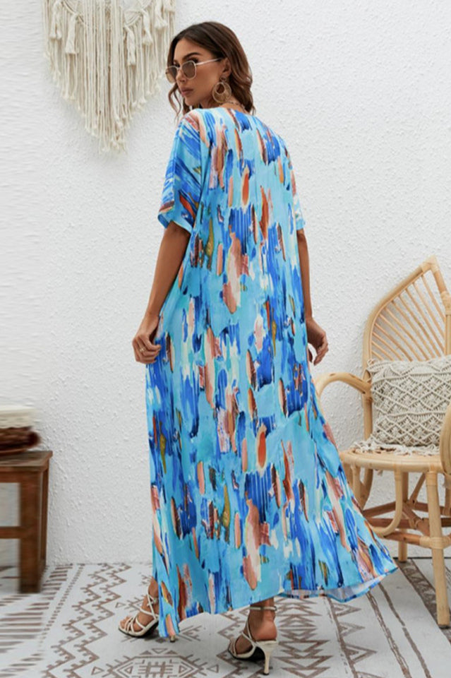 Print Short Sleeve Wide Hem Maxi Dress