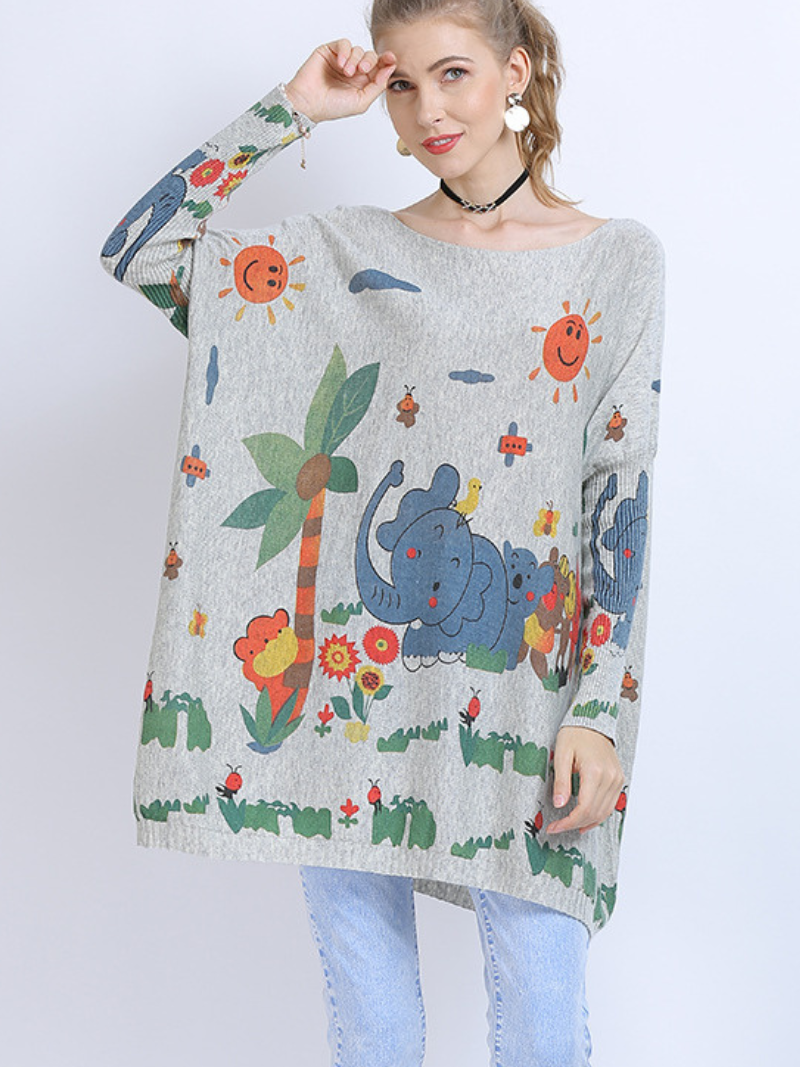 pull mi-long à imprimé éléphant pour femme