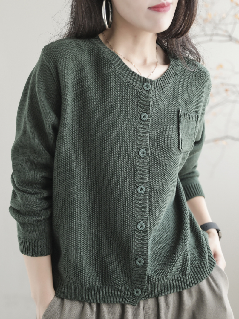 Women Casual Cardigan Long Sleeves  Loose Knitted Button Pocket Jacket