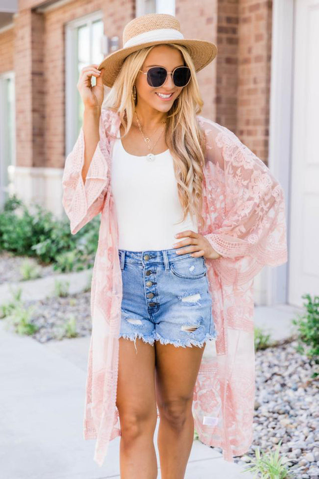 Hollow Out Lace Kimono Cover Up