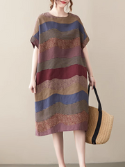 A Brush with Fashion Loose Mid-Length Striped A-Line Dress