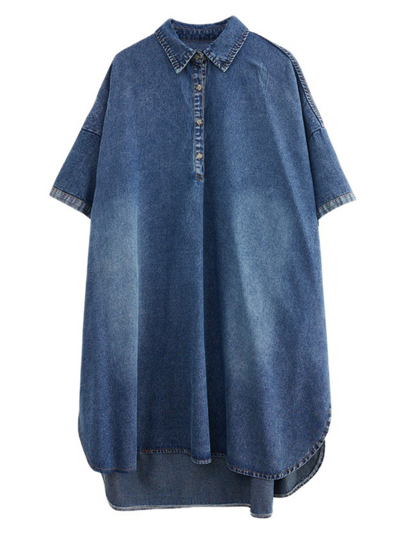 Sommer Stilvolle Kurzarm Lose Seitentasche Mit Denim Tops