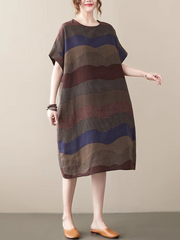 A Brush with Fashion Loose Mid-Length Striped A-Line Dress