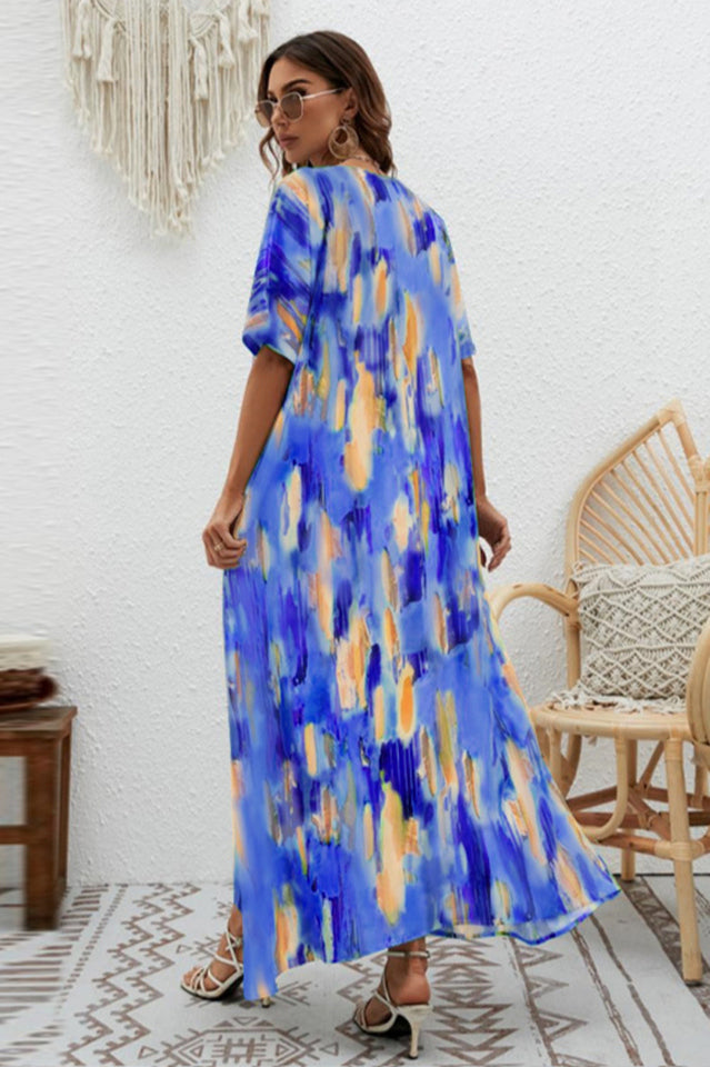 Print Short Sleeve Wide Hem Maxi Dress