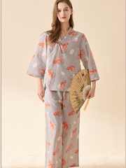 Süßer, lockerer Pyjama-Anzug mit Blumenmuster für Damen