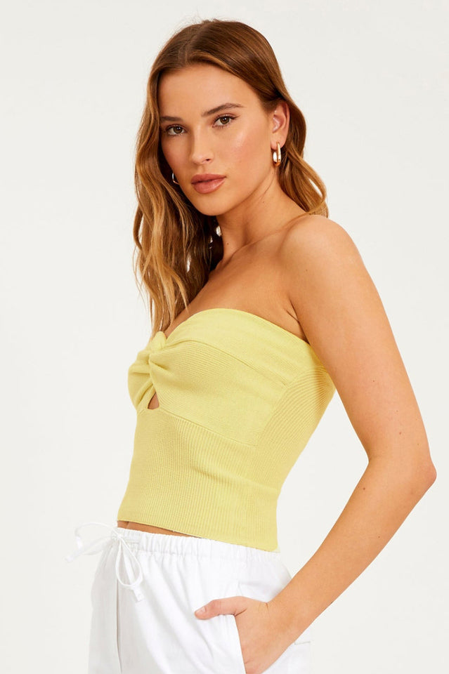 Merlaine Strapless Knotted Knit Crop Top