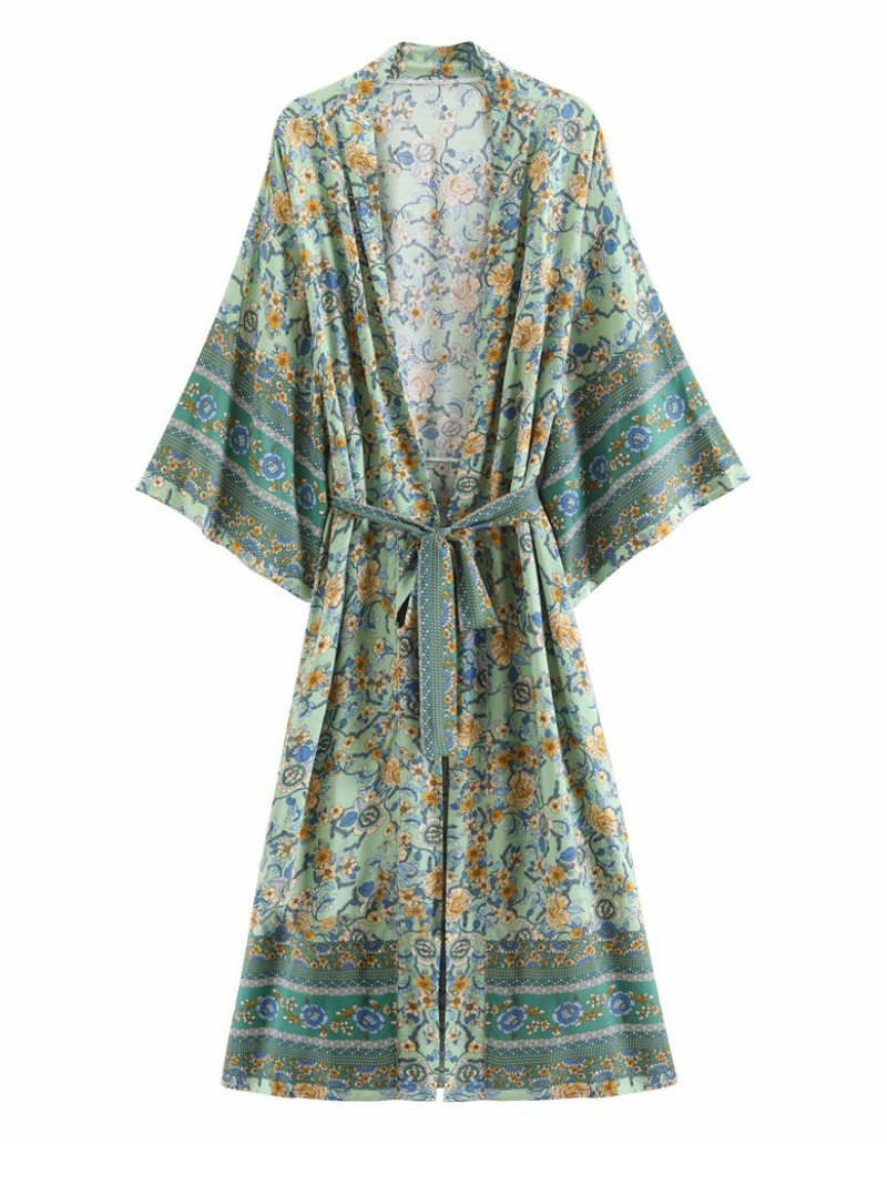 Veste kimono style bohème en coton à col en V