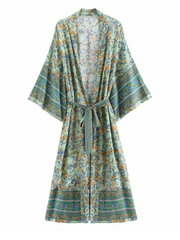Veste kimono style bohème en coton à col en V