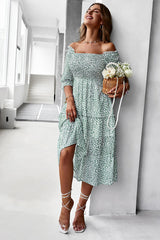 Off Shoulder Smocked Midi Dress