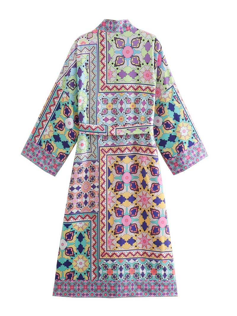 Sommerkleidung Bedruckter mehrfarbiger Kimono-Kleid-Staubmantel