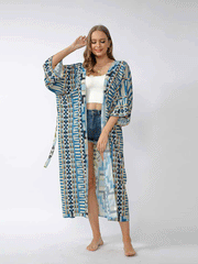 Printed Different Colors Polyester Long Length Gown Kimono Duster Robe