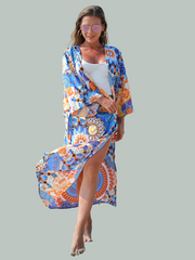 Enlighten Me Blue Polyester Kimono Jacket