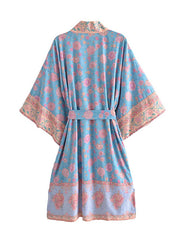 Strandmode Blau Farbe Gedruckt Lange Duster Robe Kimono