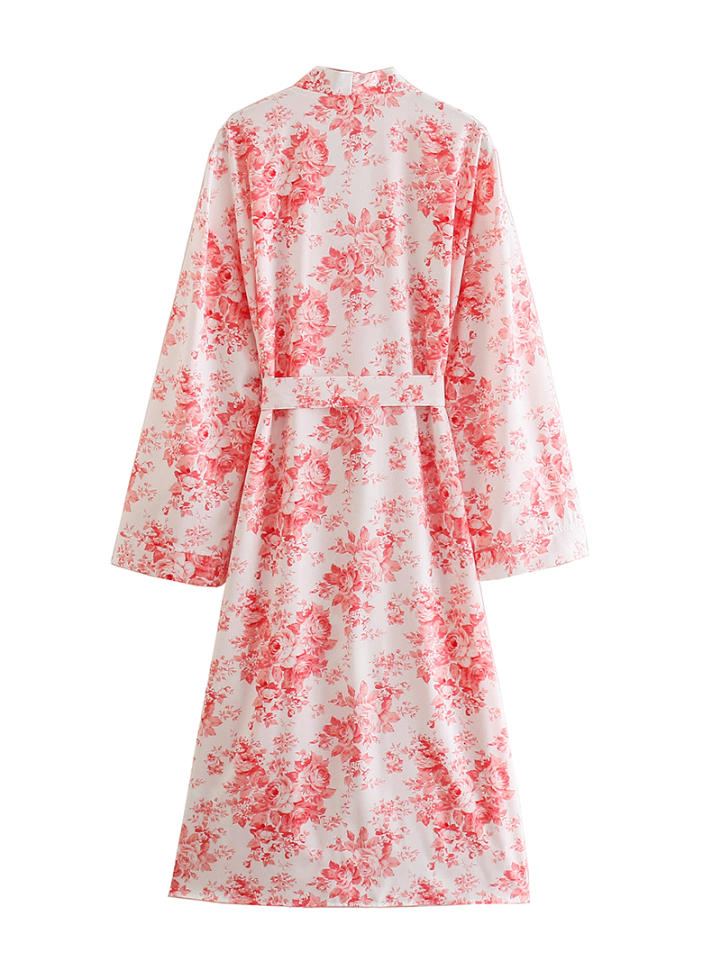 Geburtstagsparty Kordelzug Druck Rot Farbe Polyester Lange Länge Kleid Kimono Duster Robe