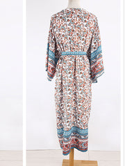 Robe longue en coton bleu à imprimé floral