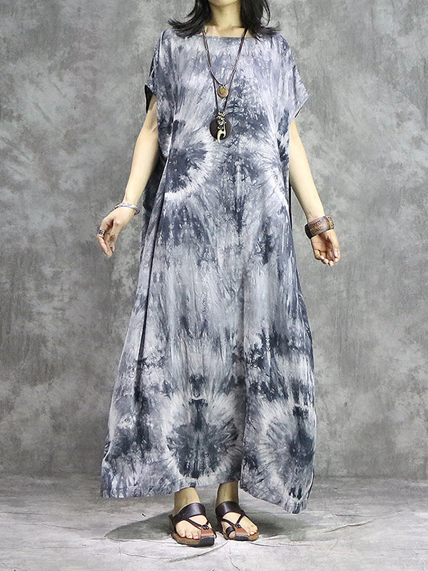 Tie Dye Drawstring Plus Size Maxi Dress