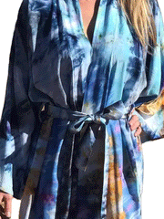 Tie-Dye Print Multicolor Polyester Long Length Gown Kimono Duster Robe