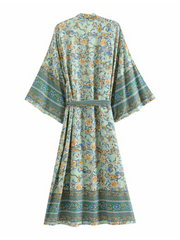 Veste kimono style bohème en coton à col en V