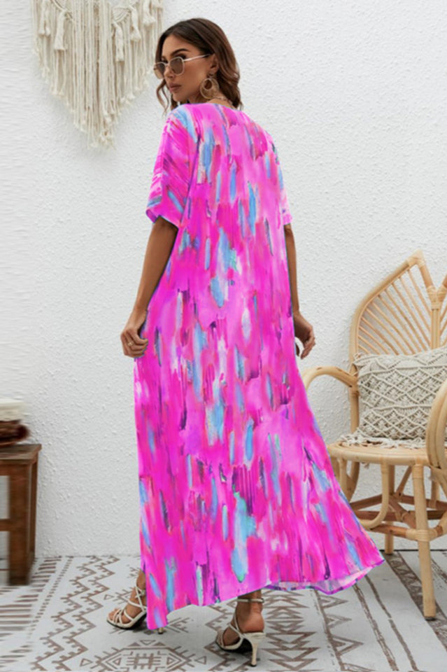 Print Short Sleeve Wide Hem Maxi Dress