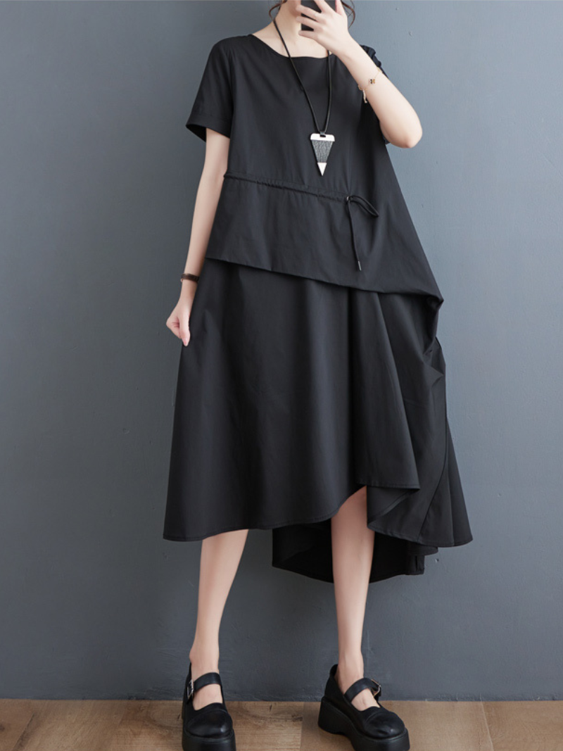Just My Style Cotton Round Neck Loose A-line Dress