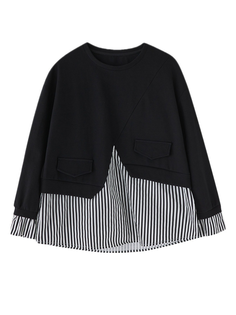 Striped Splicing Fake Two Piece Plus-Size Sweater Top