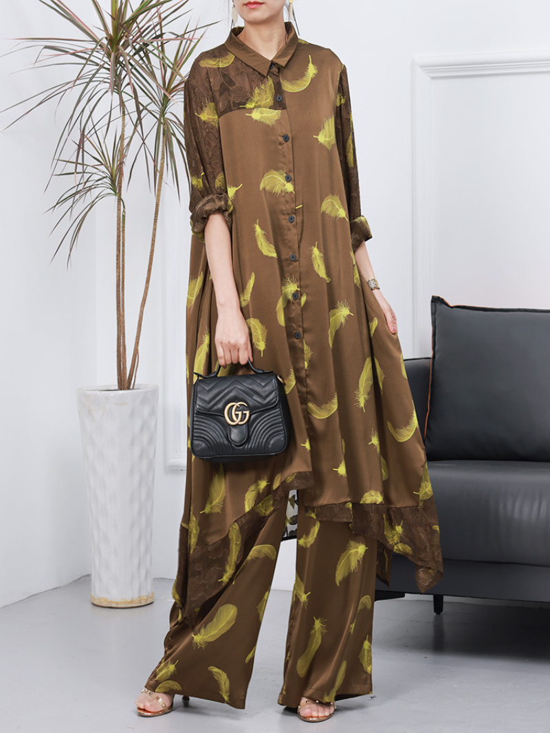 Women Cardigan Wide-leg Pants Co-ords Dress