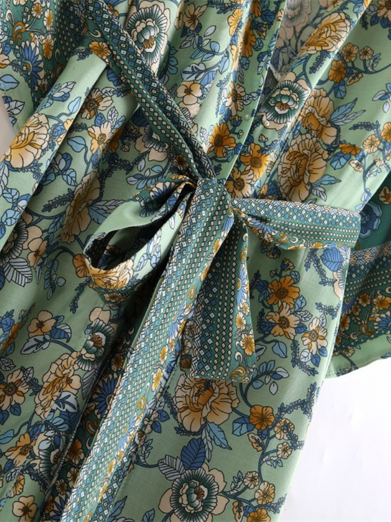 Veste kimono style bohème en coton à col en V