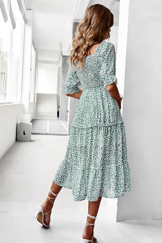 Off Shoulder Smocked Midi Dress