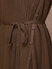 Solid Color Collar A-Line Dress with Thin Belt for Women