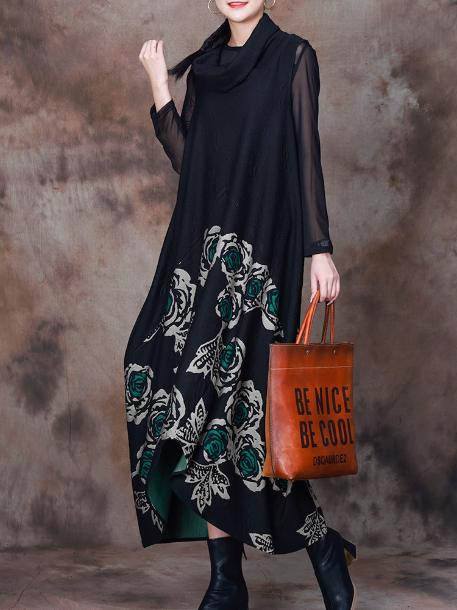 Effortlessly Stylish High Neck Printed Maxi Dress