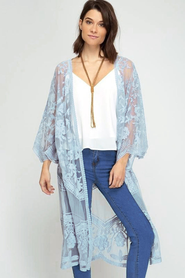 Hollow Out Lace Kimono Cover Up