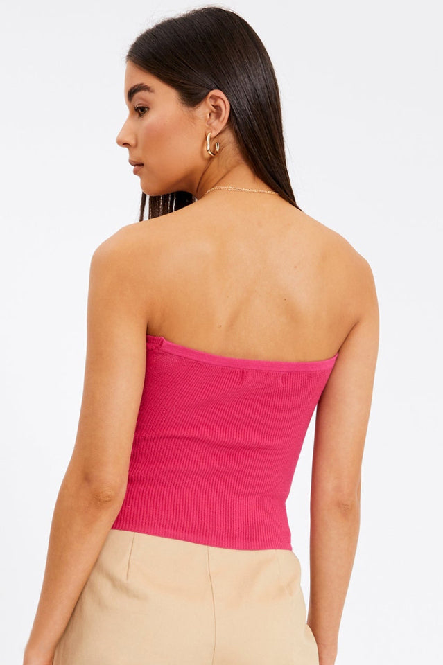 Merlaine Strapless Knotted Knit Crop Top
