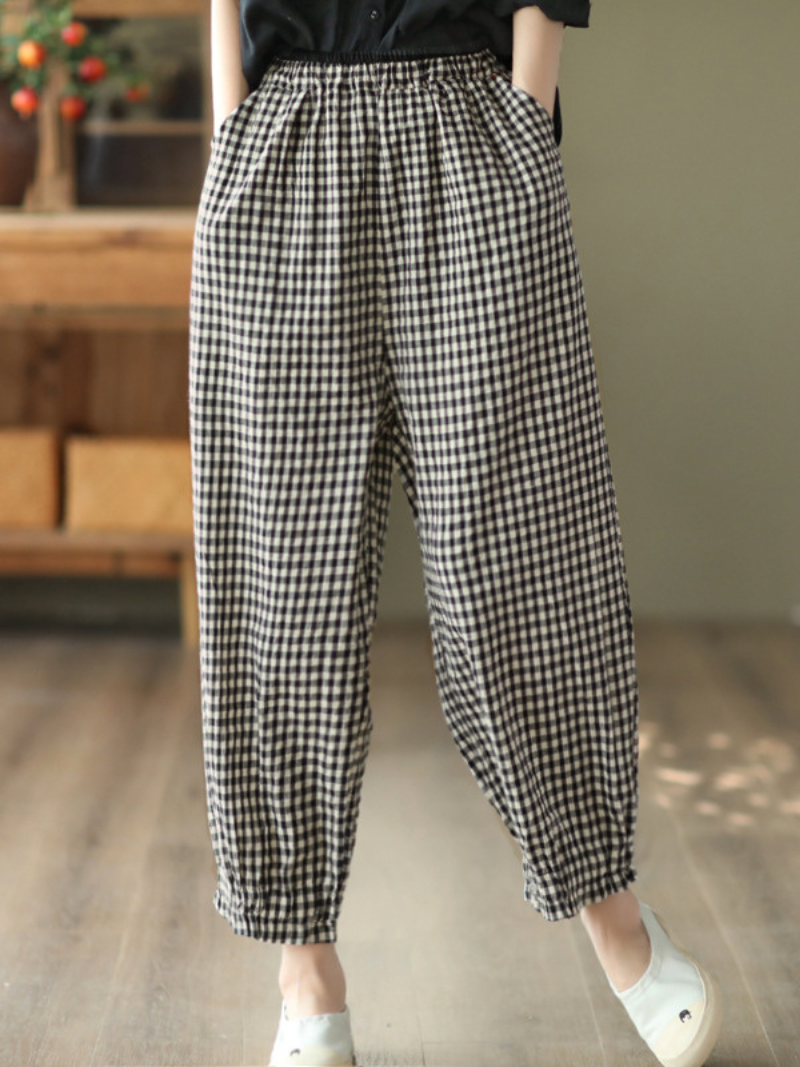 Elastische Taille Plaid Casual Haremshose Bottom Pants