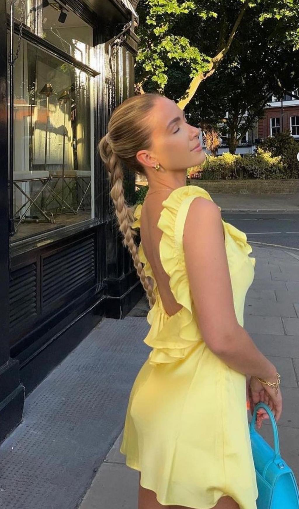 yellow satin ruffle mini dress Yellow Silk Satin Ruffle Mini Dress Orro Shop