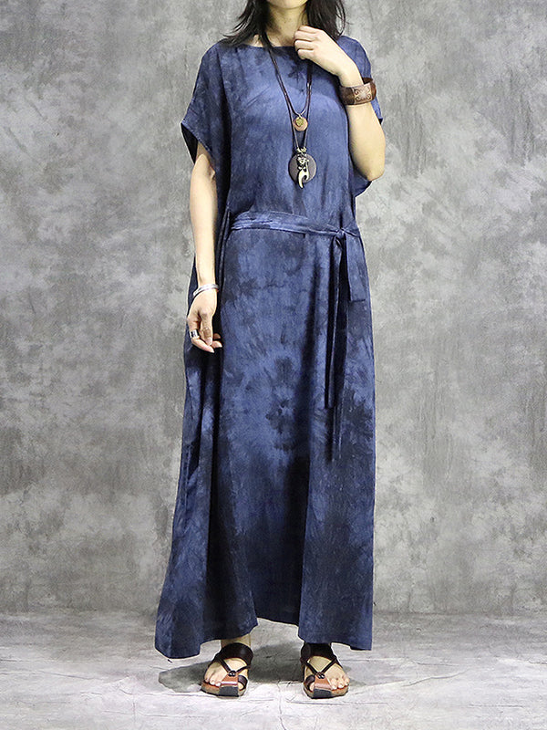 Tie Dye Drawstring Plus Size Maxi Dress