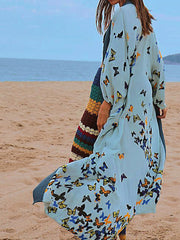 Bride to Be Butterfly Print Blue Color Cotton Long Length Gown Kimono Duster Robe