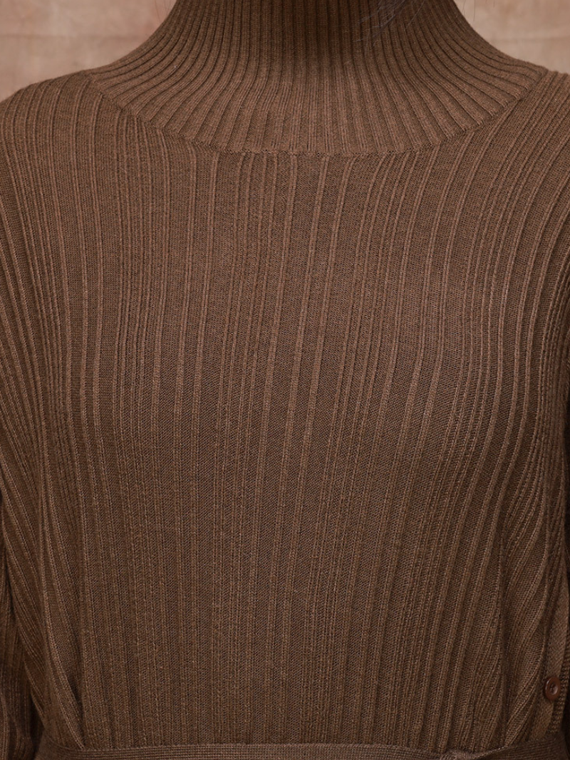 Solid Color Collar A-Line Dress with Thin Belt for Women