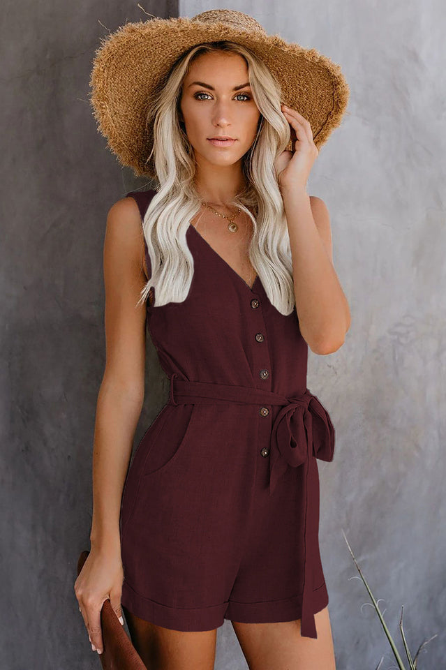 Front Tie Knot Solid Romper