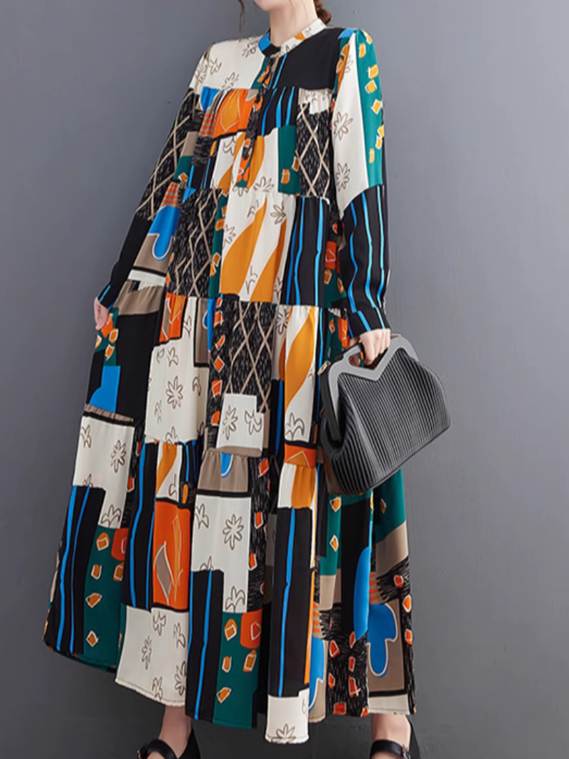 Cozy Colorful Wear Print Collar Front Button A-line Dress