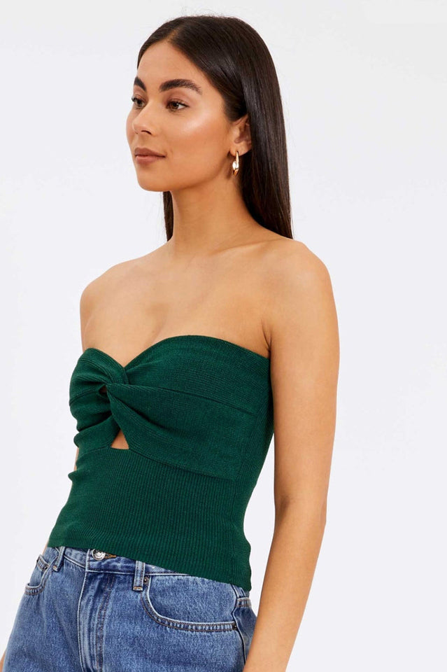 Merlaine Strapless Knotted Knit Crop Top